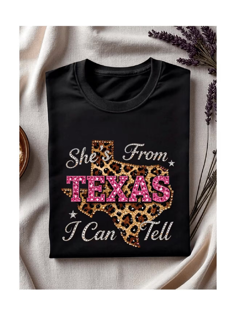 She's From Texas T Shirt XL New Crew Unisex Soft Austin Black Pink Logo